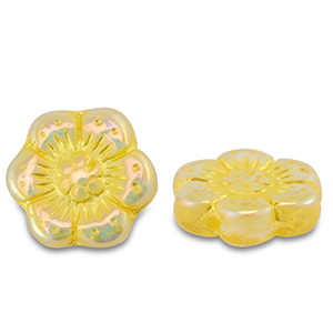 Czech Beads boho flower 14mm Transparent Yellow-AB Coating