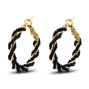 Trendy earrings beaded twisted Black-Gold