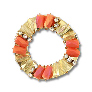 Top faceted charms round Coral Red AB-Transparent AB-Gold
