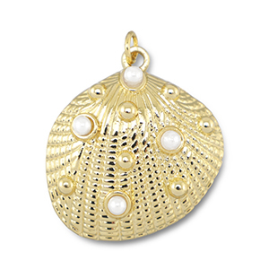 Brass TQ metal charms shell with pearls Gold-White