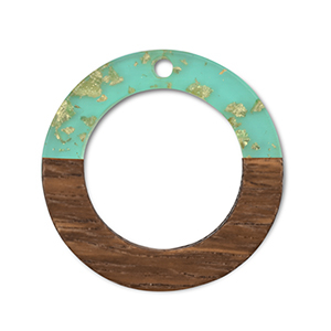 Wooden pendants round Green Transparent-Gold-Brown