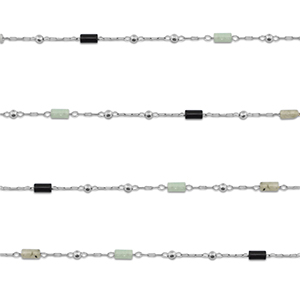 Stainless steel findings belcher chain mix of nature stone tube Silver-Black-Grey