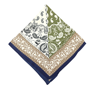 Scarf with leaf Light Brown-Olive Green-Dark Blue