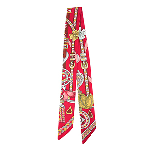 Bandana scarf with heart/leather straps Red-Brown-Light Grey
