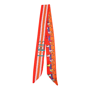 Bandana scarf with horse/straight lines Red-Pink-Orange