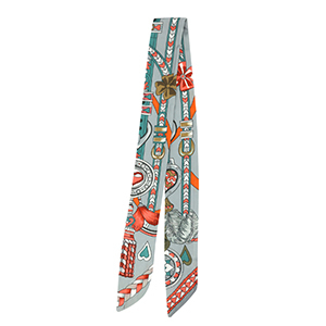 Bandana scarf with heart/leather straps Grey-Teal Green-Light Red