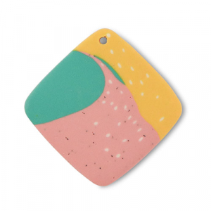 Polymer pendants rhombus Green-Pink-Ochre Yellow