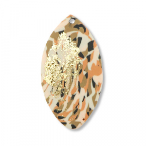 Polymer pendants leaf Brown-Pink-White-Gold