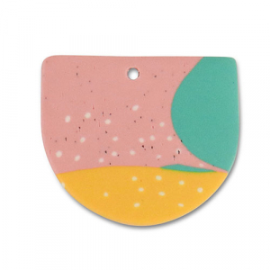 Polymer pendants Green-Pink-Ochre Yellow