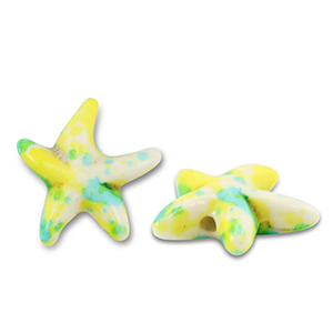 Beads Ceramic starfish Off White-Blue-Yellow-Green