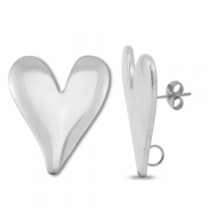 Stainless steel findings earrings / earpin heart with loop Silver