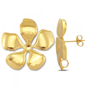 Stainless steel findings earrings / earpin flower with loop Gold