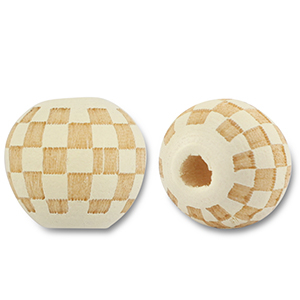 Wooden beads round 10mm pattern Off White-Natural