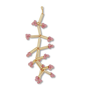 Glass seed beads charms flower Gold-Mauve