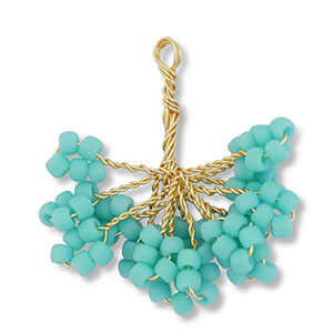 Glass seed beads charms flower Gold-Turquoise