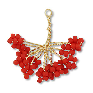 Glass seed beads charms flower Gold-Red