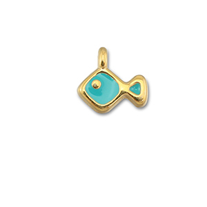 DQ European metal charms fish Turquoise Blue-Gold (Nickelfree)