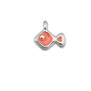 DQ European metal charms fish Coral Red-Antique Silver (Nickelfree)