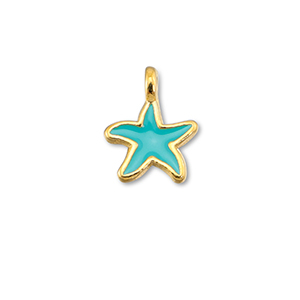 DQ European metal charms starfish Turquoise Blue-Gold (Nickelfree)
