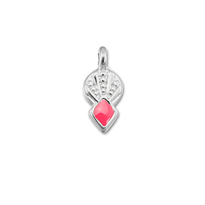 DQ European metal charms rhombus Coral Red-Antique Silver (Nickelfree)