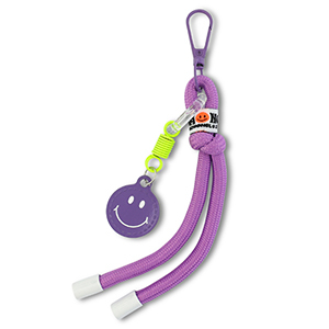 Keychain smiley with rope Purple-Neon Yellow-White