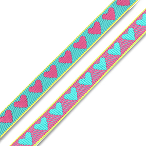 BY31&reg; Ribbon text hearts Turquoise Green-Fuchsia-Yellow