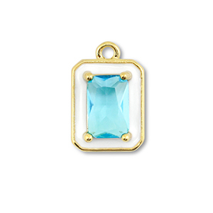Brass TQ metal charms rectangle Gold-White-Light Blue