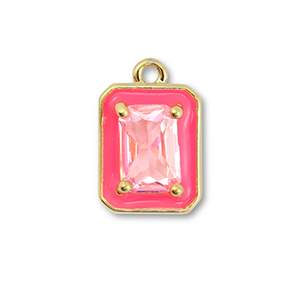 Brass TQ metal charms rectangle Gold-Neon Pink-Light Pink