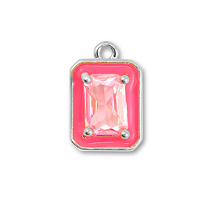Brass TQ metal charms rectangle Silver-Neon Pink-Light Pink