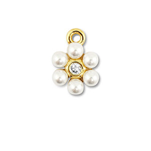 Brass TQ metal charms flower with pearls Gold-White