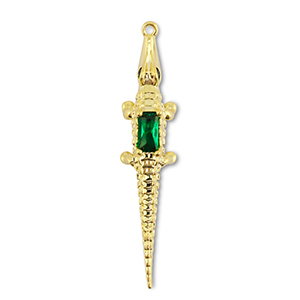 Brass TQ metal charms crocodile Gold-Dark Green