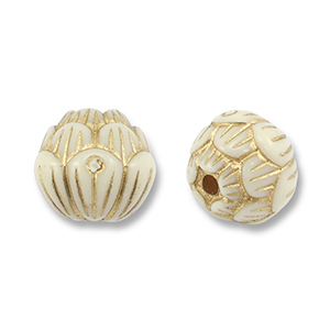 Acrylic beads round with flower Off White-Gold