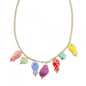 Stainless steel necklaces with charms fish Gold-Multicolour
