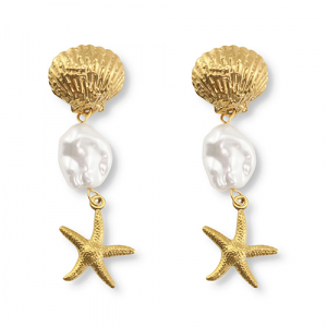 Stainless steel earrings starfish Gold-White