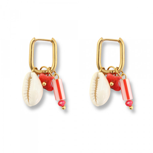 Stainless steel earrings shell Gold-Red-White