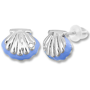 Brass TQ metal earrings / earpins shell Silver-Carolina Blue