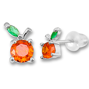 Brass TQ metal earrings / earpins apple Silver-Warm Orange-Green