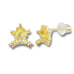 Brass TQ metal earrings / earpins sherif star Gold-Yellow