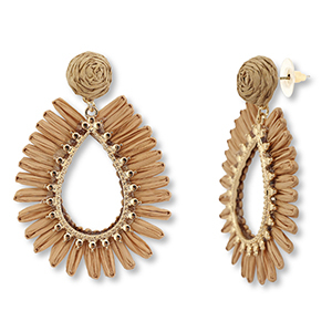 Trendy raffia earrings drop Brown-Light Brown-Gold