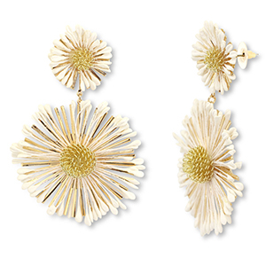 Trendy raffia earrings flower Off White-Gold