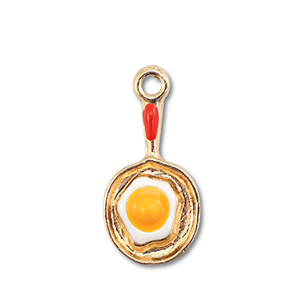 Metal charms enamel pan with egg Gold-White-Yellow