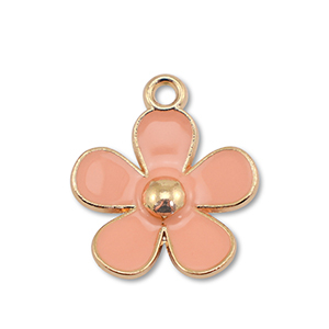 Metal charms enamel flower Gold-Peach Pink