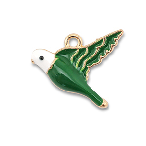 Metal charms enamel bird Gold-Dark Green-White