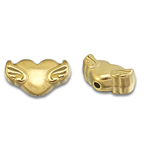 Stainless steel beads heart with wings Gold