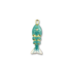 Eco-brass&reg; metal charms fish Gold-Turquoise-White