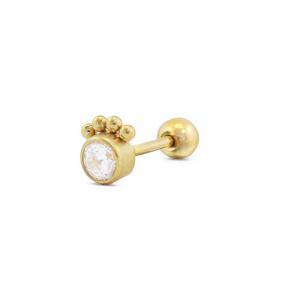 Stainless steel ear piercing round with spheres Gold