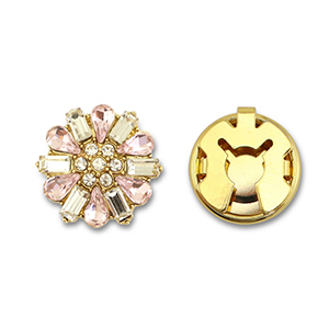 Eco-brass&reg; metal button covers zirconia flower Gold-Crystal-Light Pink