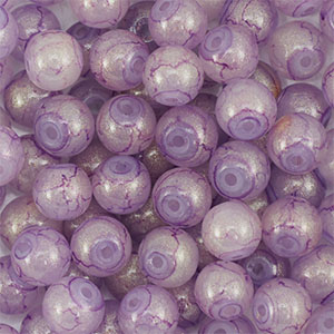 8 mm glass beads with glitters Purple-Gold