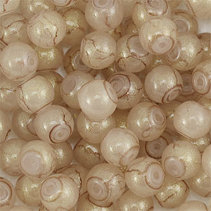 6 mm glass beads with glitters Beige-Gold