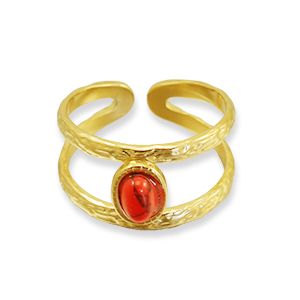 Stainless steel rings with Red Jasper Gold-Red